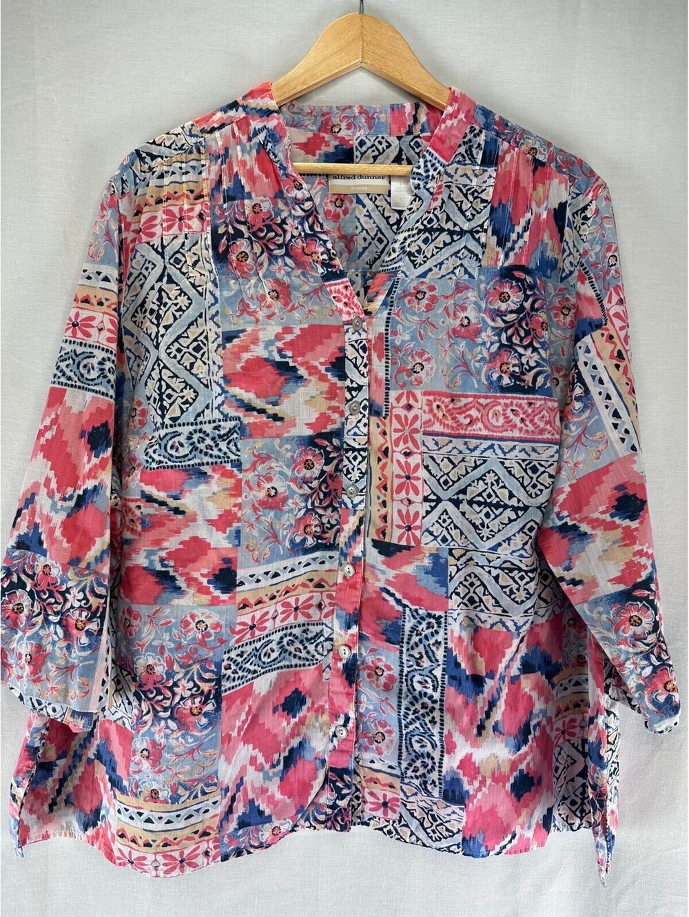 Alfred Dunner 24W Pink Blue Patchwork 100% Cotton Button up